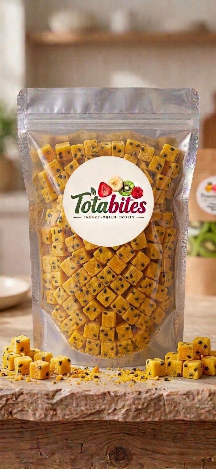 Totabites freeze-dried passion fruit cubes